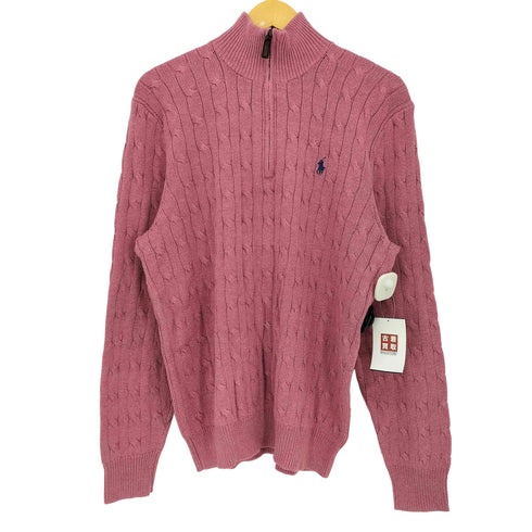 ポロバイラルフローレン Polo by RALPH LAUREN 00s ポニー刺繍 シルク100 ケーブル編み ハーフジップニット プルオーバー メンズ import:L